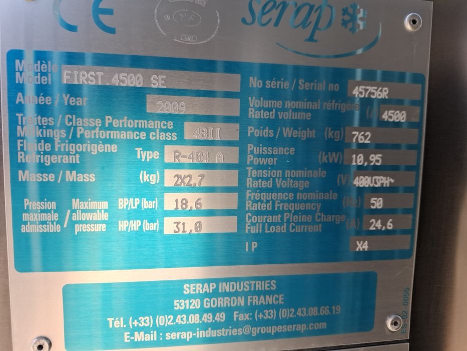 Zbiornik do mleka 4600L Serap RL20 2009r F-Vat