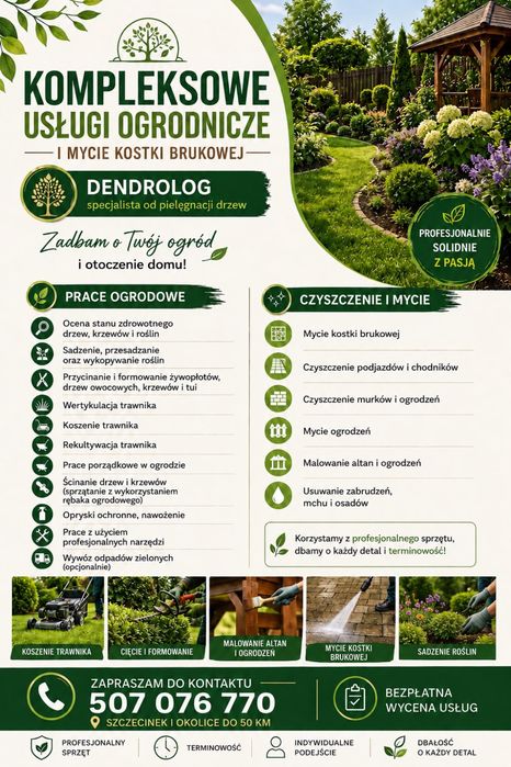 Usługi ogrodnicze/wycinka drzew,  / Mycie polbruku, elewacji.