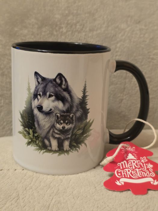 Kubek myśliwski ceramiczny WILK Canis Lupus. Prezent dla myśliwego.