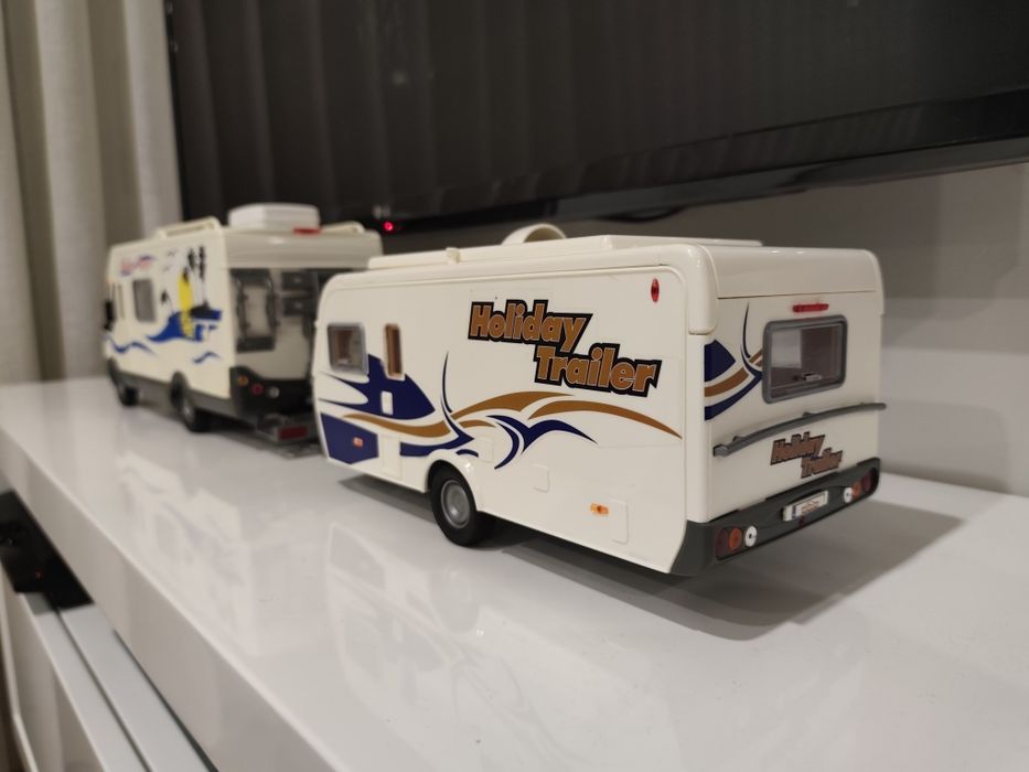 1/18 Autocaravana Hymer com Caravana Majorette carro coleção miniatura