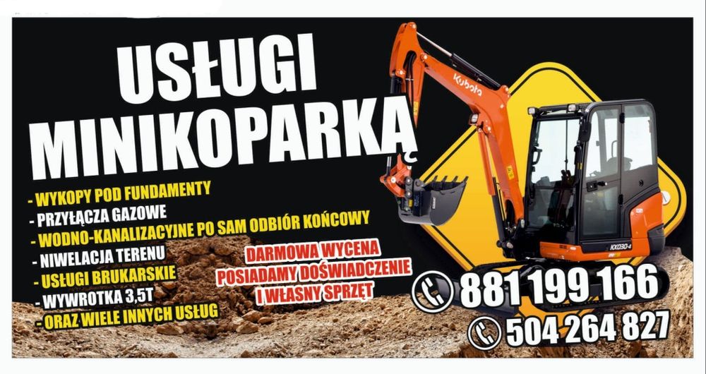 Usługi Minikoparka 2tPrzyłącza Roboty ziemne