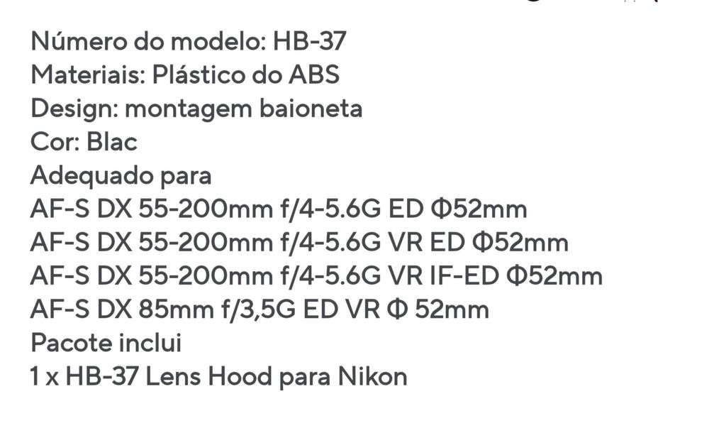 Para-sol HB-37 para lentes Nikon 55-200mm