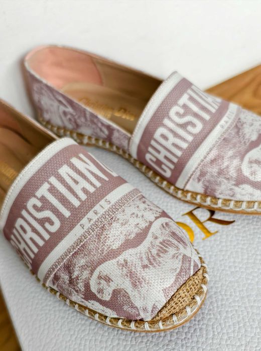 Espadryle damskie różowe biały napis christian dior cd toile de jouy