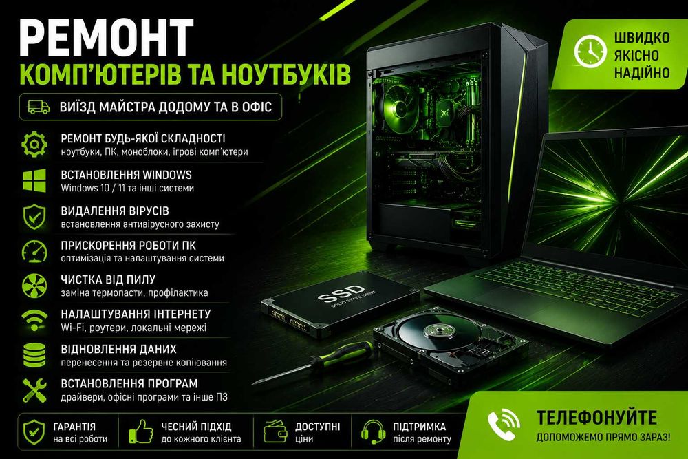 Ремонт ноутбуків та комп’ютерів Майстер додому Встановлення Windows Налаштування ПК