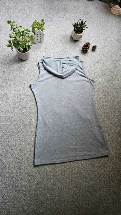 Szary bezrękawnik z kapturem S