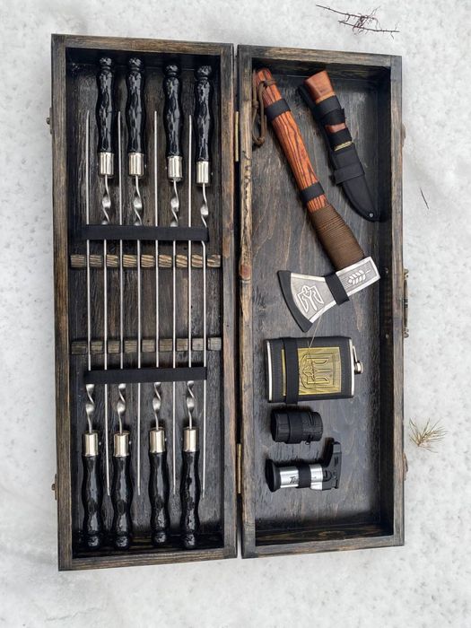 Набор шампуров в кейсе из натурального дерева на подарок мужчине!!!