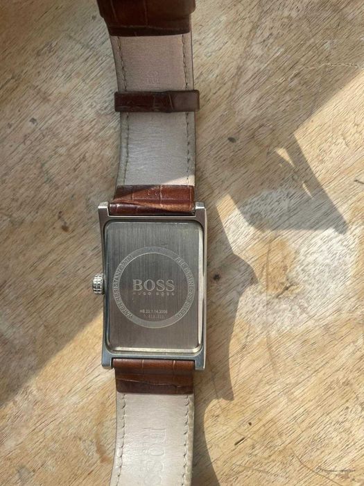 Relógio Hugo Boss Original Masculino Retangular Couro castanho Completo
