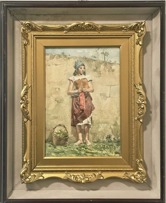 Quadro / pintura aguarela de Antonio Mattolini (sec XIX)