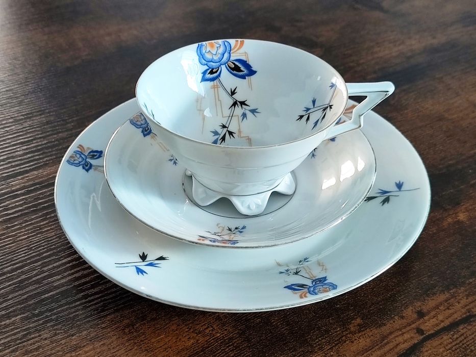 Trio, zestaw śniadaniowy, filiżanka, Schwarzenhammer Bavaria, 1910-23