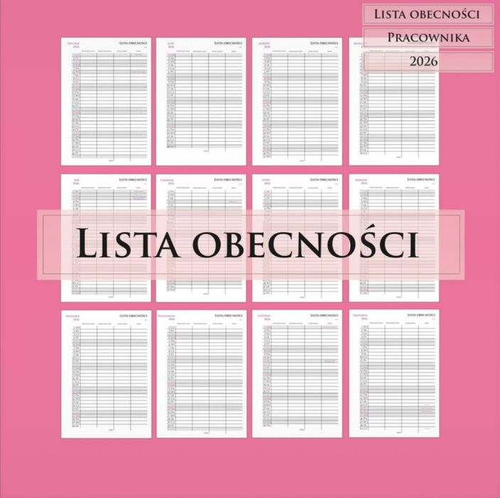 Lista obecności pracownika 2026 A4 - PDF