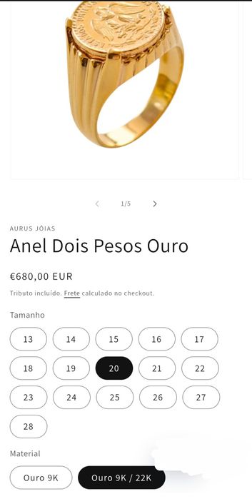 Anel de Ouro com Moeda de 2 Pesos Mexicanos – Ouro 22K e 9K – 5 gs