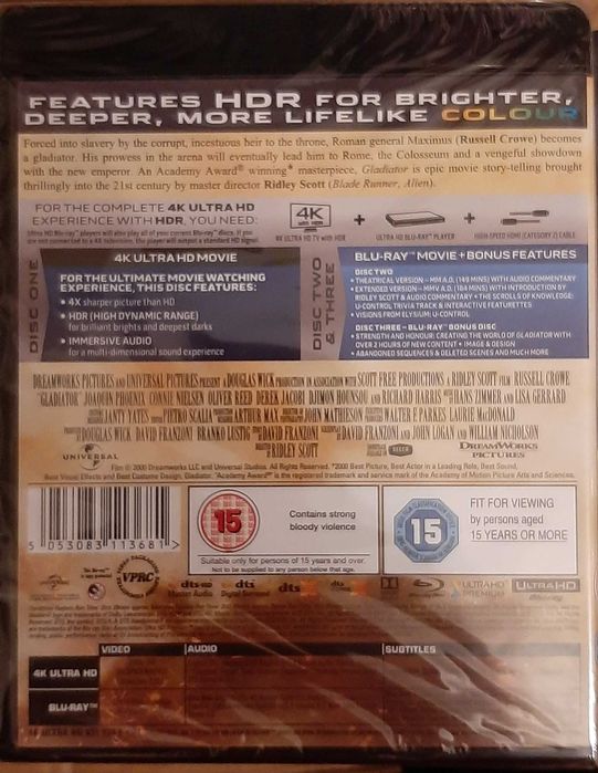 GLADIATOR 4K + 2x Blu Ray wyd.UK w.ENG + free RING