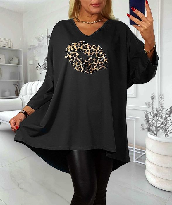 Tunika plus size rozmiar 56/58 USTA kolor CZARNY