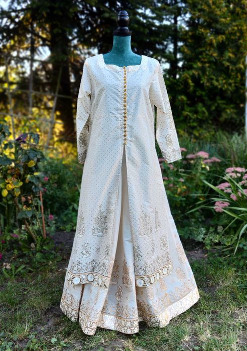 Indyjski komplet XXL 44 beżowy złoty malowany tunika kameez kurta