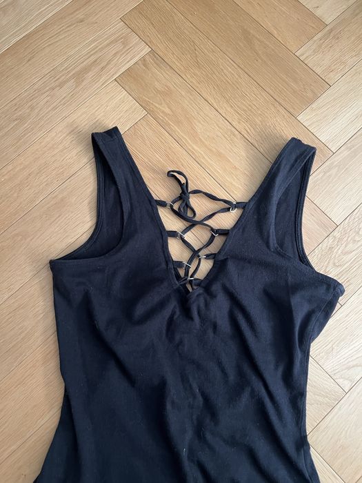 Czarne body Telly Weijl XS/S sznurowane dekolt y2k basic bluzka top