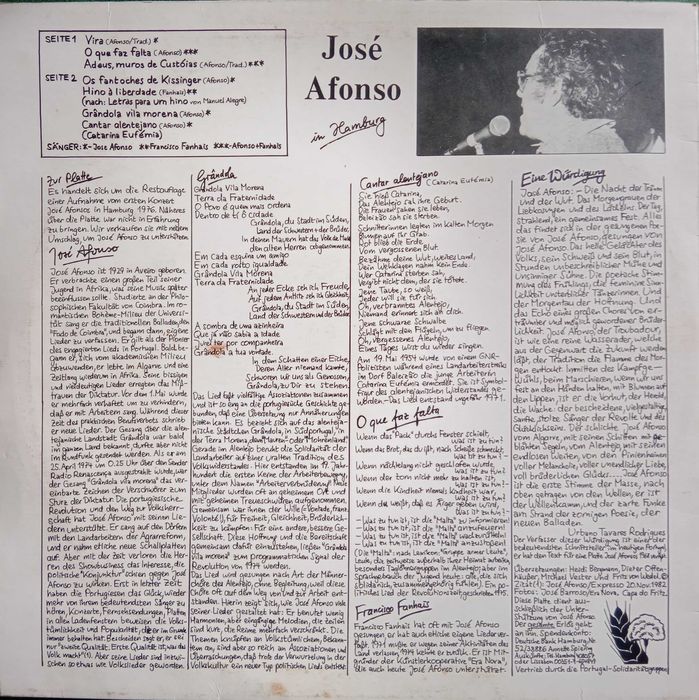 José Afonso, Francisco Fanhais	- - - - -		José Afonso In Hamburg	- 	LP