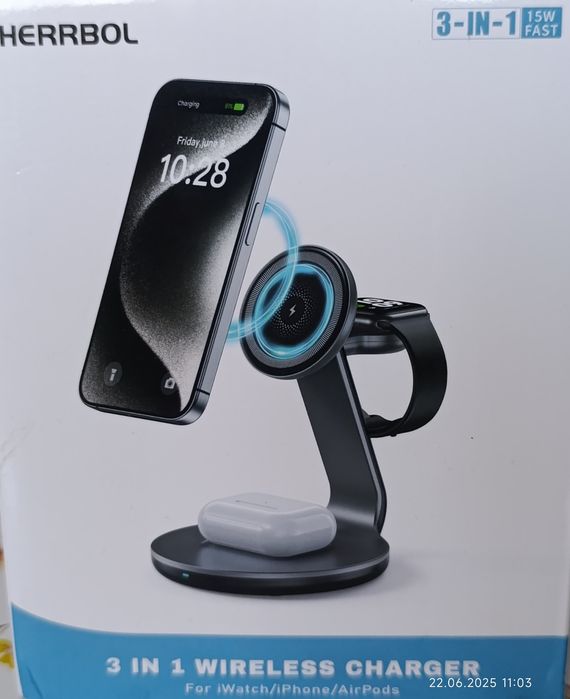 Ładowarka magnetyczna HERRBOL 3 W 1 dla urządzeń APPLE IPHONE IWATCH