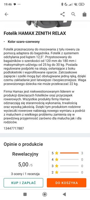 Fotelik Rowerowy Hamax
