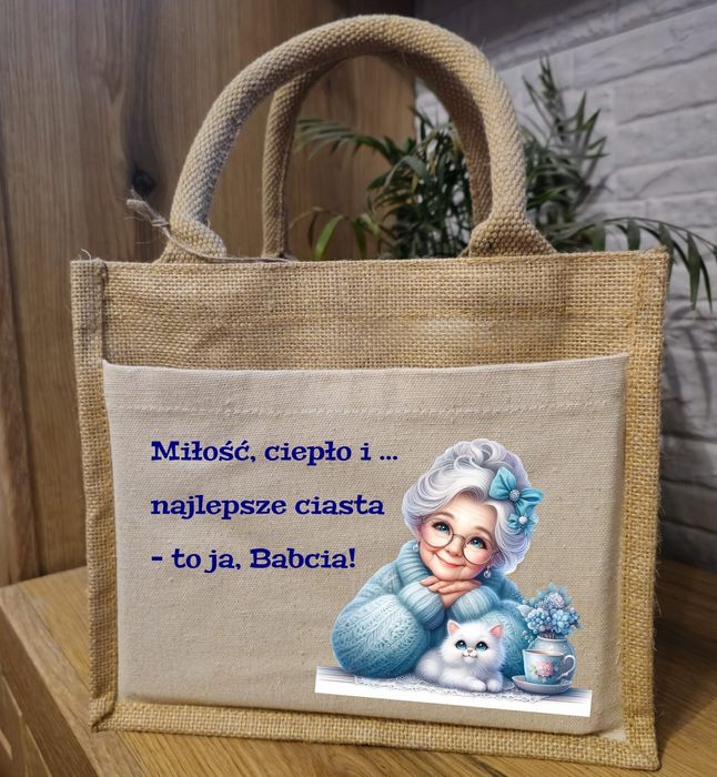 Torba jutowa z kieszonką Dzień Babci