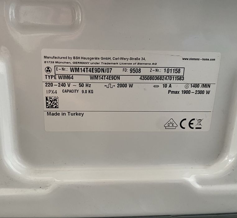 Pralka Siemens 9 kg/1400 obr A++
