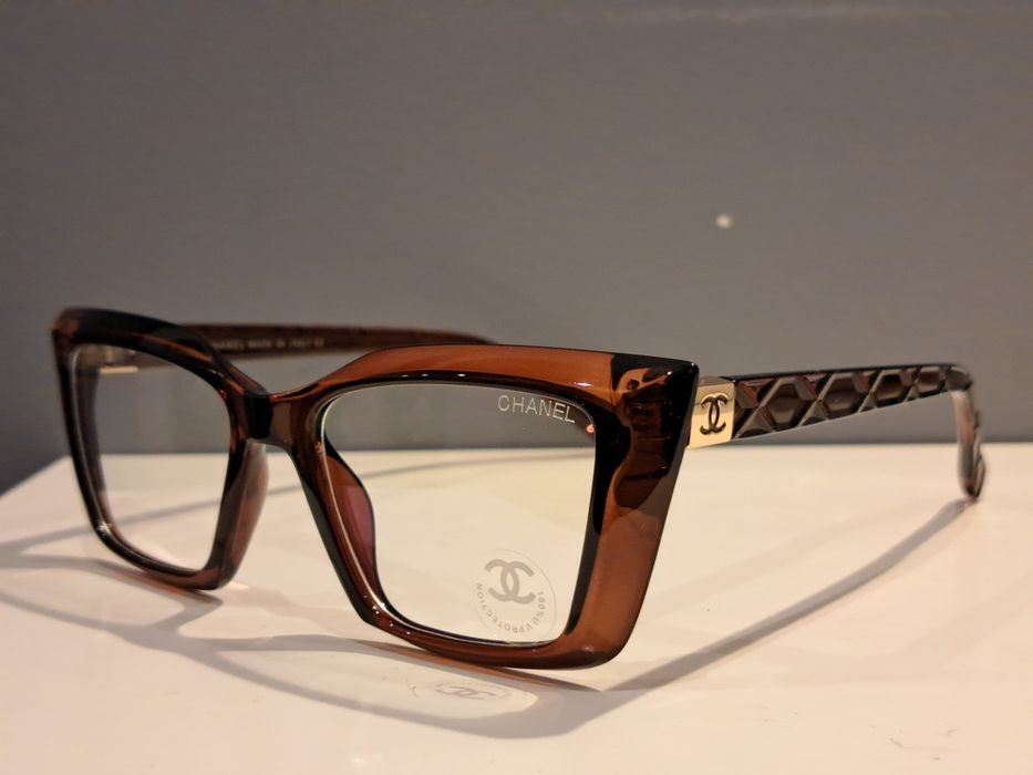 2 CHANEL damskie brązowe nowe oprawki korekcyjne zerówki zlote logo kocie filtr uv 400