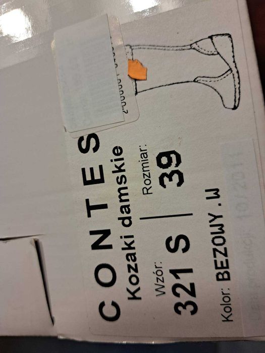 Skórzane kozaki Contes na koturnie, beżowe