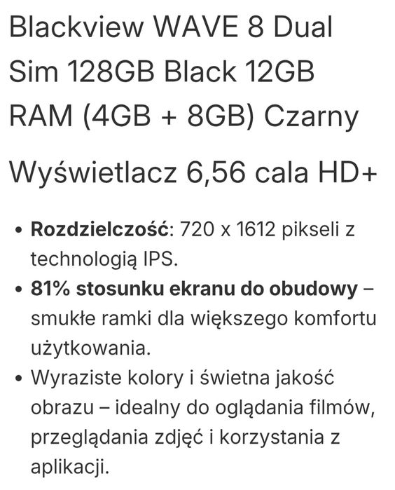 Smartfon Blackview WAVE 8 128 GB, RAM  12 GB