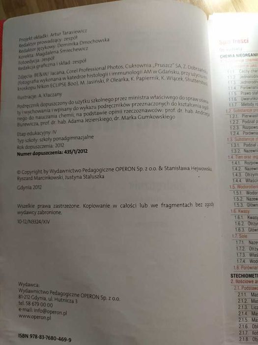 Chemia 1, 2 zakres rozszerzony-Operon