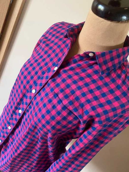 Untuckit roz neon bawelna koszula krata basic do wszystkiego casual