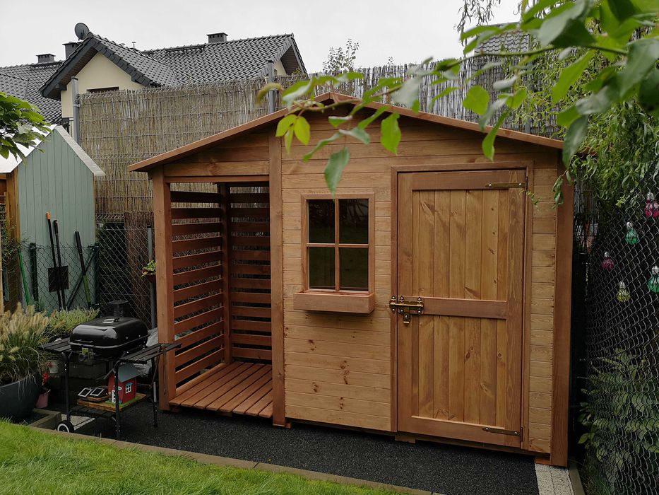 Domek narzędziowy 2 x 1,1m z  drewutnią 1,14 x 1,1m z dachem prostym