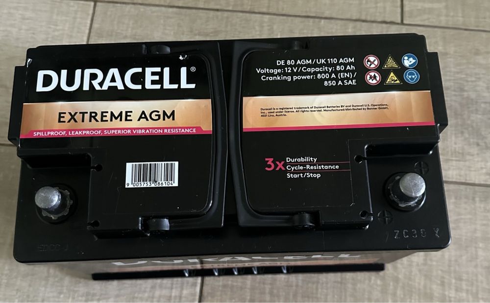 Автомобильный аккумулятор Duracell Extreme AGM DE80AGM.