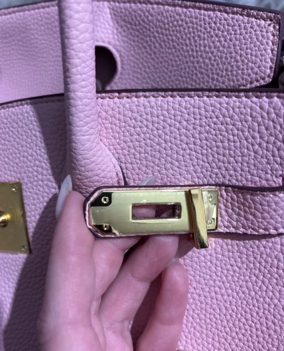 Жіноча сумка рожева в стилі Birkin з хусткою та ремінцем