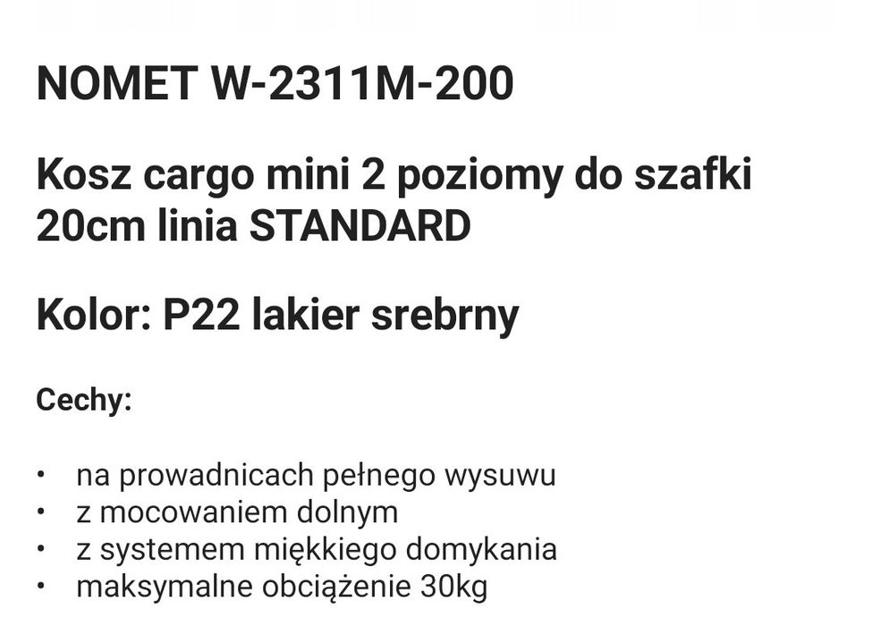 Kosz Cargo Nomet nowy 150mm szer montaż dolny