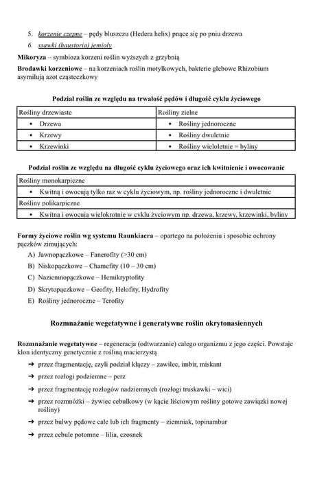 Notatki z BOTANIKI kierunek Biotechnologia