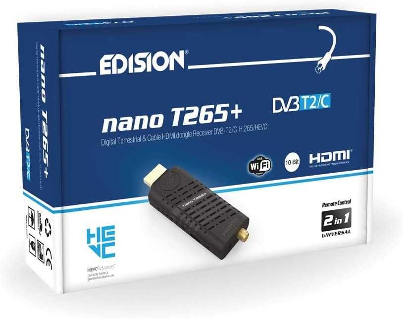 Edision NANO T265+ tuner DVB-T2 HEVC HDMI USB 2w1 mini rozmiar WIFI