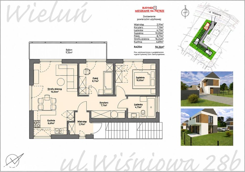Na sprzedaż mieszkanie z ogródkiem, 56 m2, I piętro, budynek nr 1