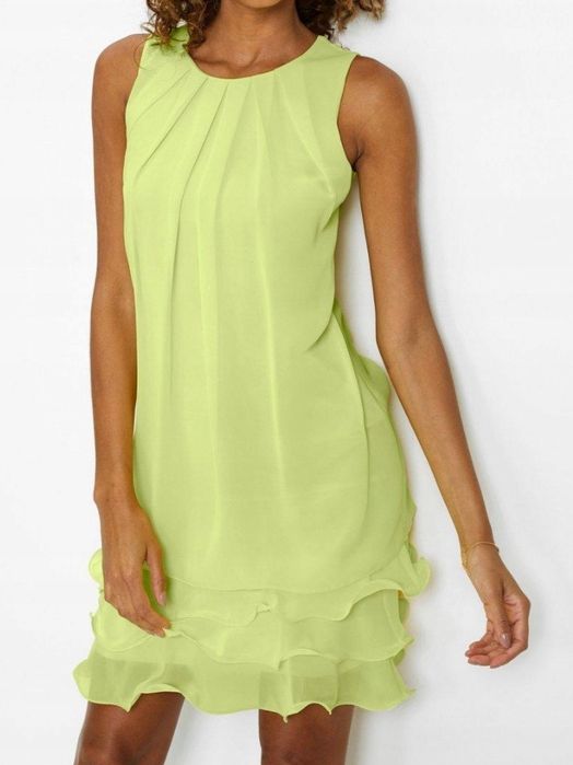 NOWA piękna balowa sukienka r.54 - szyfon, falbanki  - limonka