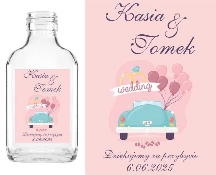 Butelki setki 20 sztuk WESELE ŚLUB podziękowanie na alkohol