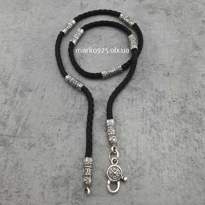 Чоловічий шовковий браслет зі срібними вставками Спаси і Збережи 4 мм