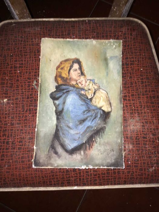 quadro antigo de senhora com bebe
