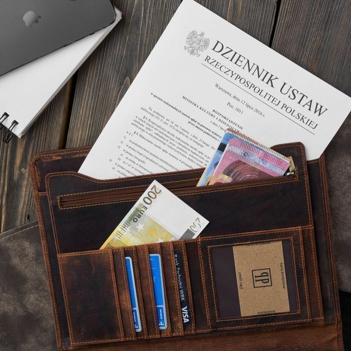 Skórzany brązowy biwuar A4 organizer Paolo Peruzzi T-43-HBR