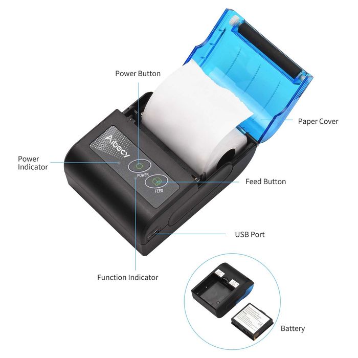 Portable Bluetooth Thermal Printer 58mm for Windows, Android, iOS POS64172181265411122