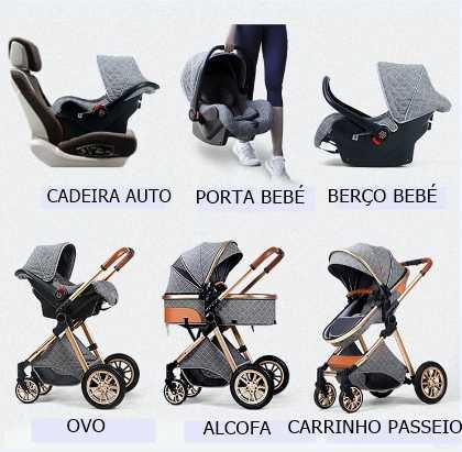 Carrinho de bebé 3 em 1 PinkBaby - LUXUS MAGIC - Cinza Claro Gold
