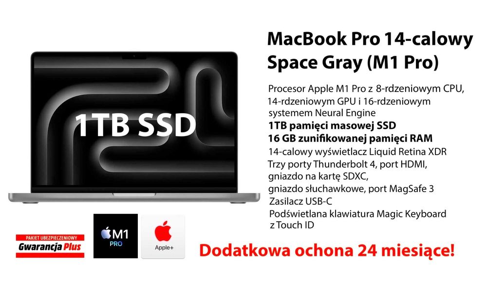 NOWY Apple MacBook Pro 14 M1 Pro 1TB 16GB RAM +DODATKI GW-2LATA! FV23%