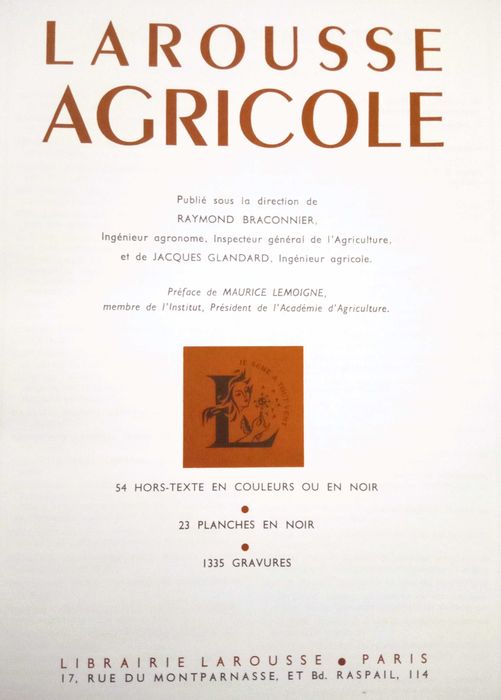 LAROUSSE AGRICOLE • 1952 • Edição Original Francesa • PEÇA RARA