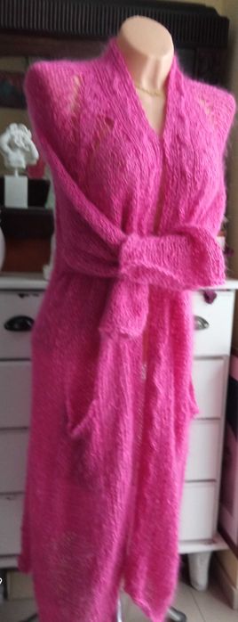 Ręcznie robiony sweter kardigan płaszcz Kid Silk 50 52 fuksja nowy
