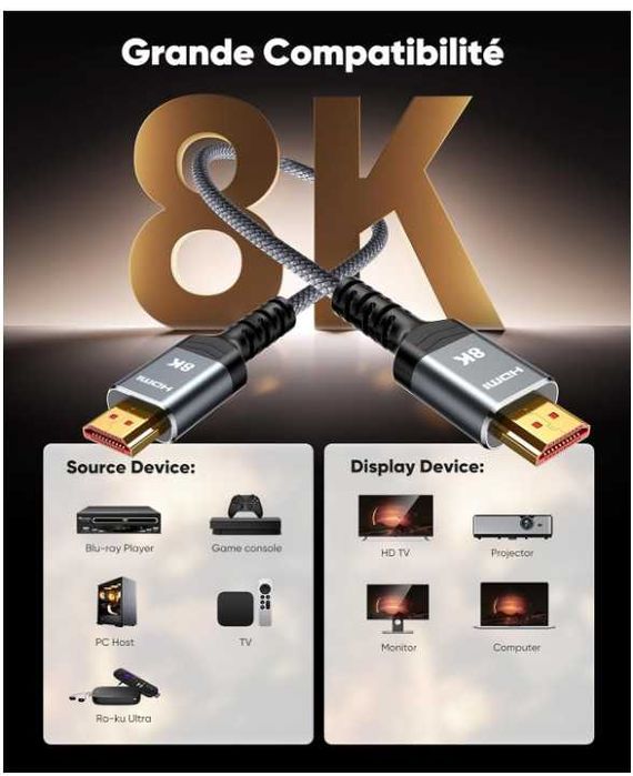 Kabel HDMI 3m w oplocie 8K Snowkids