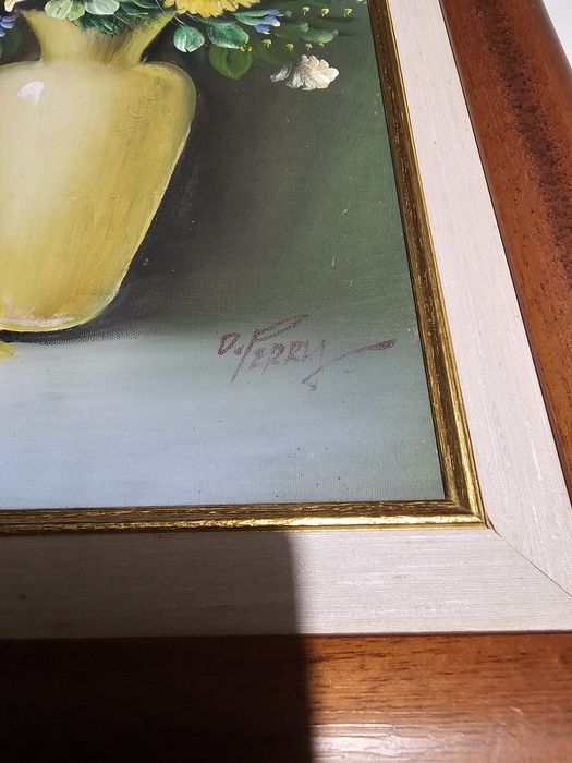 Quadro Óleo sobre Tela Assinado – Vaso de Girassóis (75x45 cm)