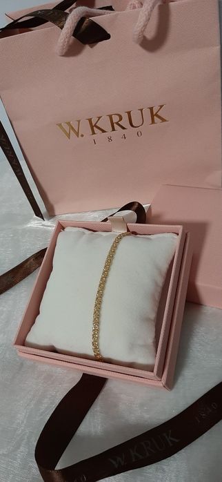 Nowa złotą bransoleta logowana W.Kruk splot garibaldi próby 585