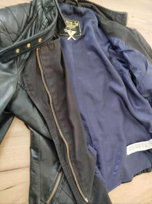 Stradivarius real leather kurtka ramoneska skórzana